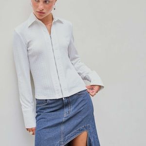 NWT CIDER COLLAR SOLID ZIPPER LONG SLEEVE BLOUSE